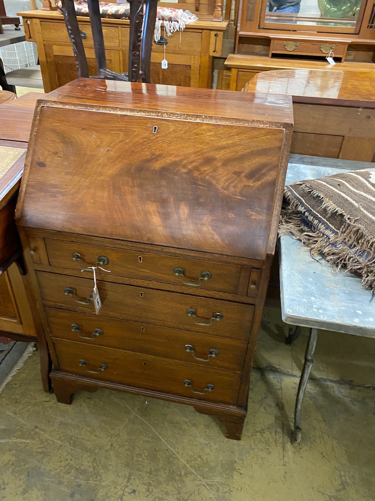 A small George III style mahogany bureau, width 61cm, depth 46cm, height 96cm
